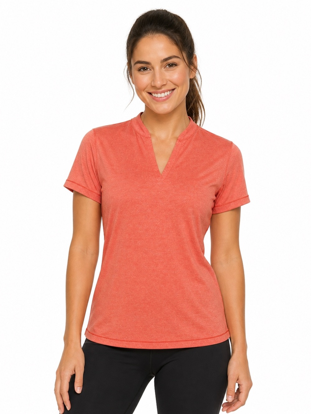 Cutter & Buck Women’s Forge Stretch Orange Blade Top V-neck Short Sleeves Large
